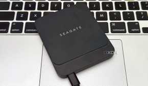 Seagate portable external ssd on top of macbook touchpad
