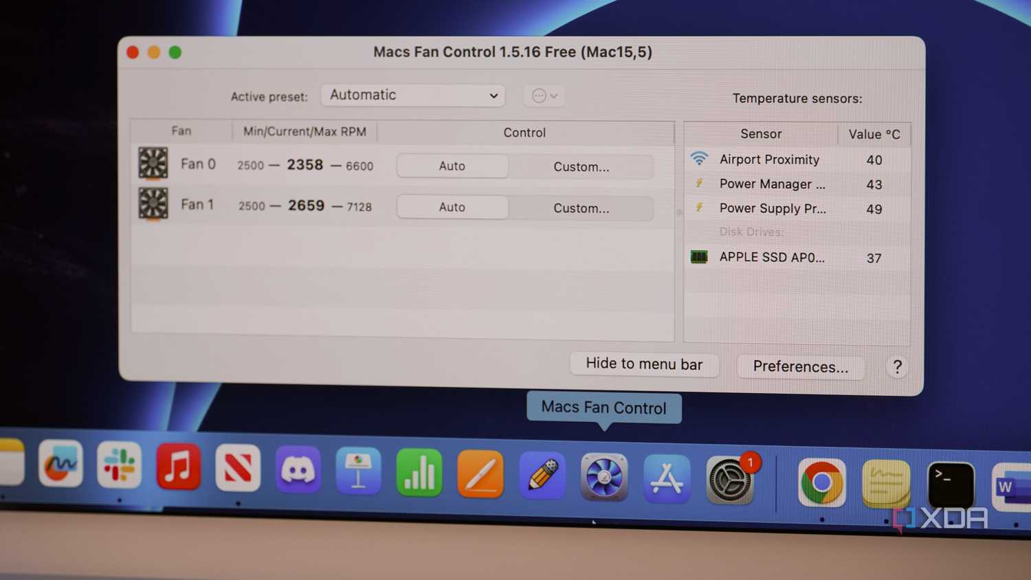 Macs Fan Control running on an M3 iMac.