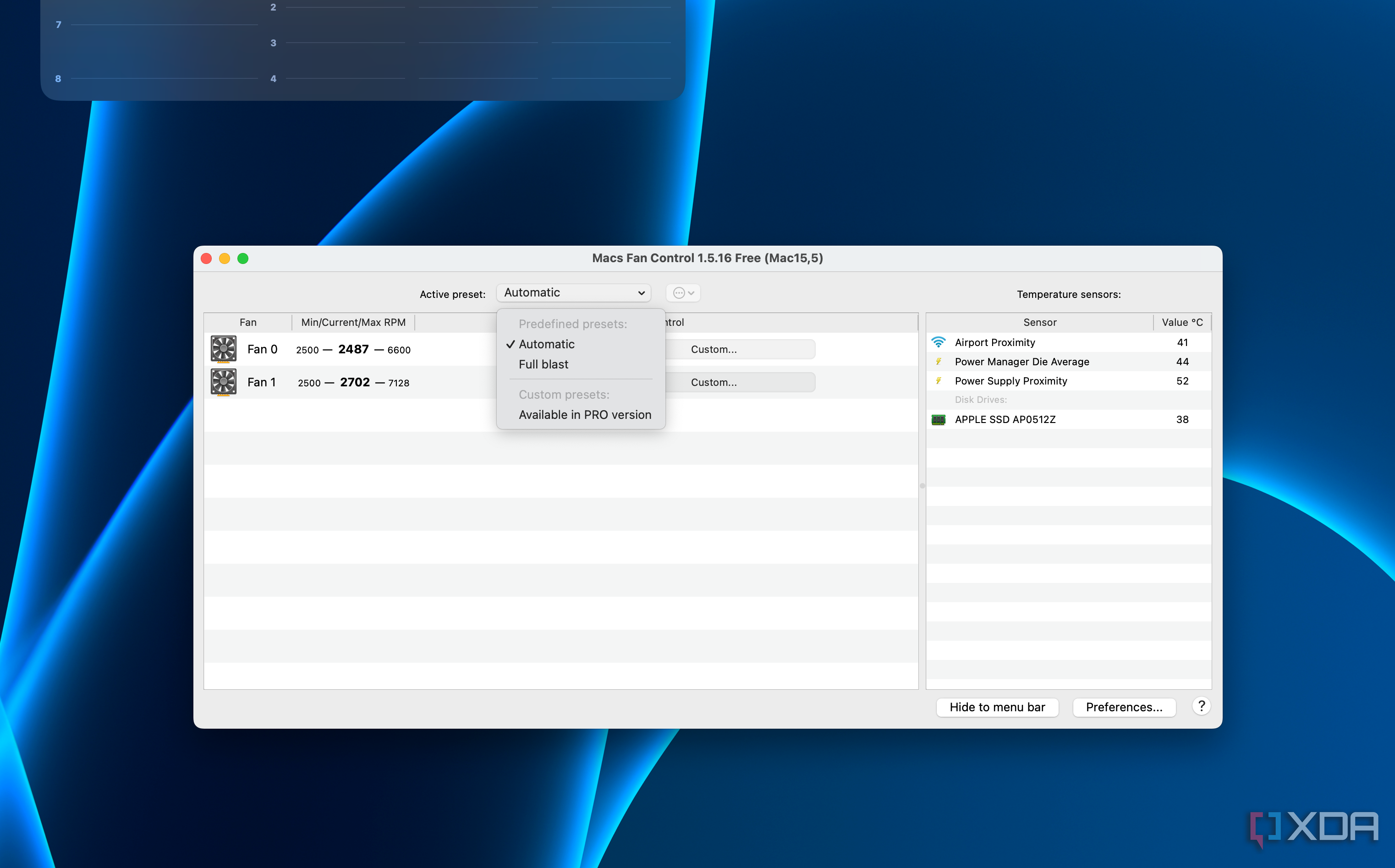 Macs Fan Control default presets.