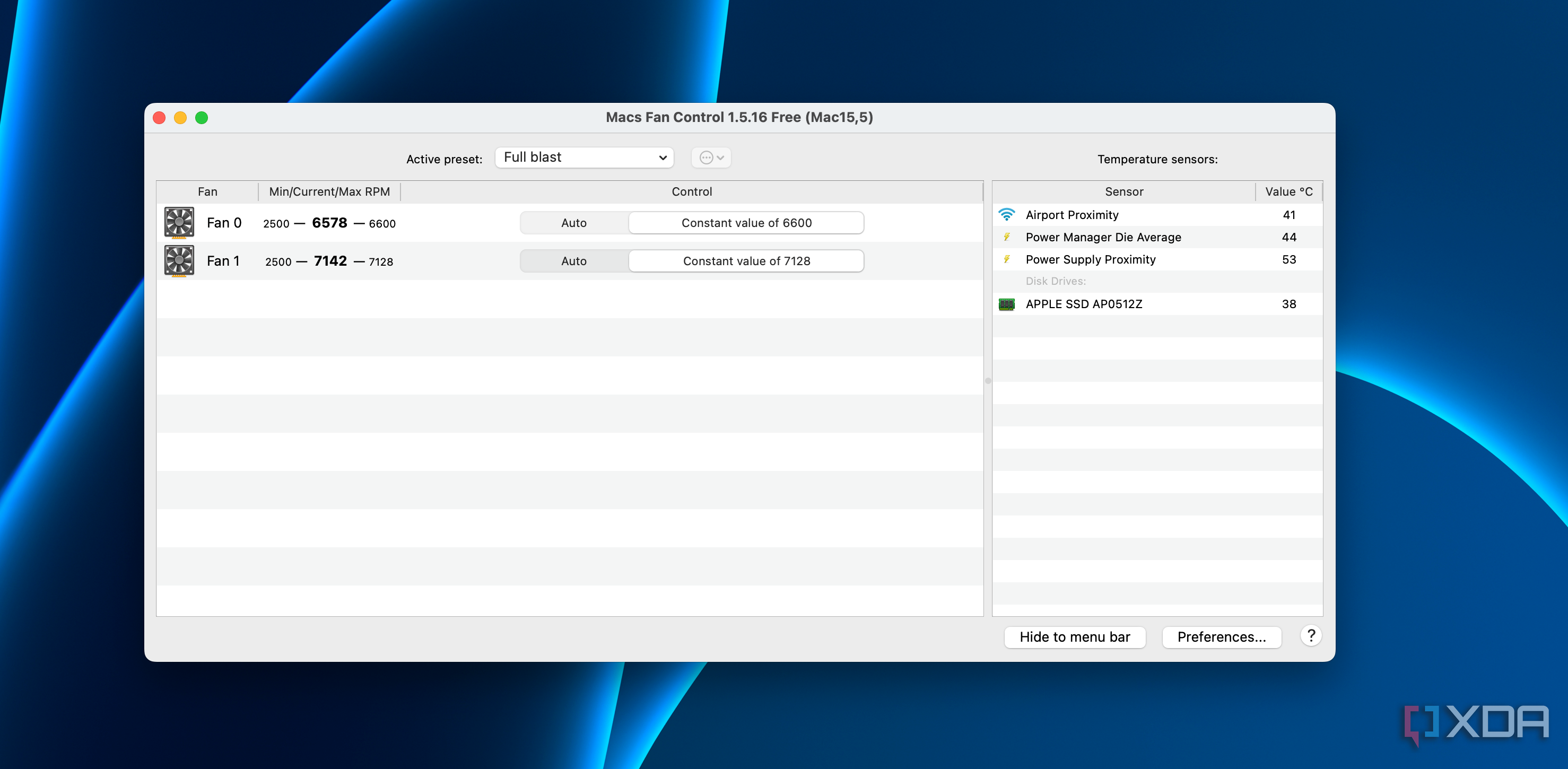 Full blast Macs Fan Control preset.
