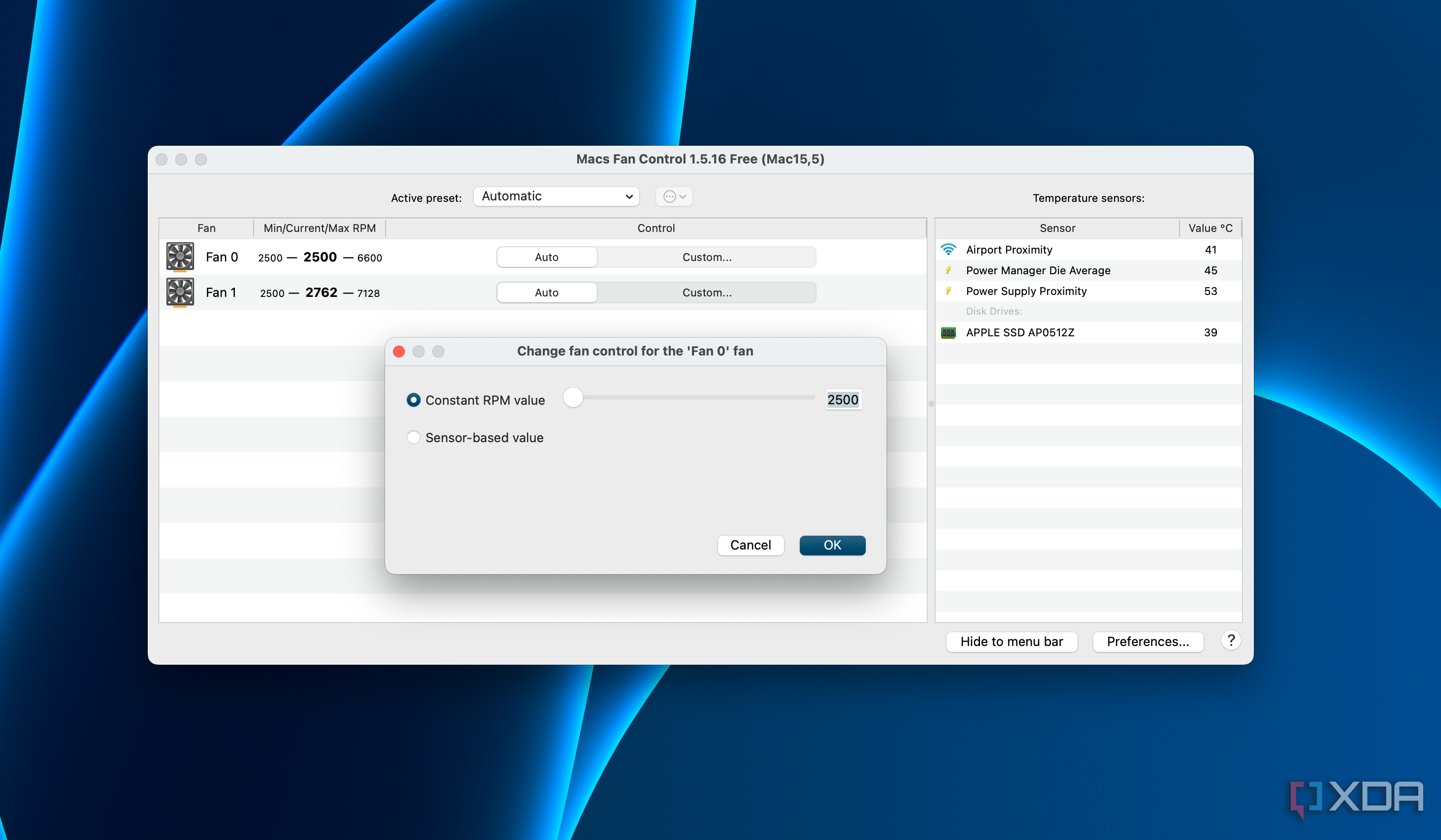 RPM control in Macs Fan Control.