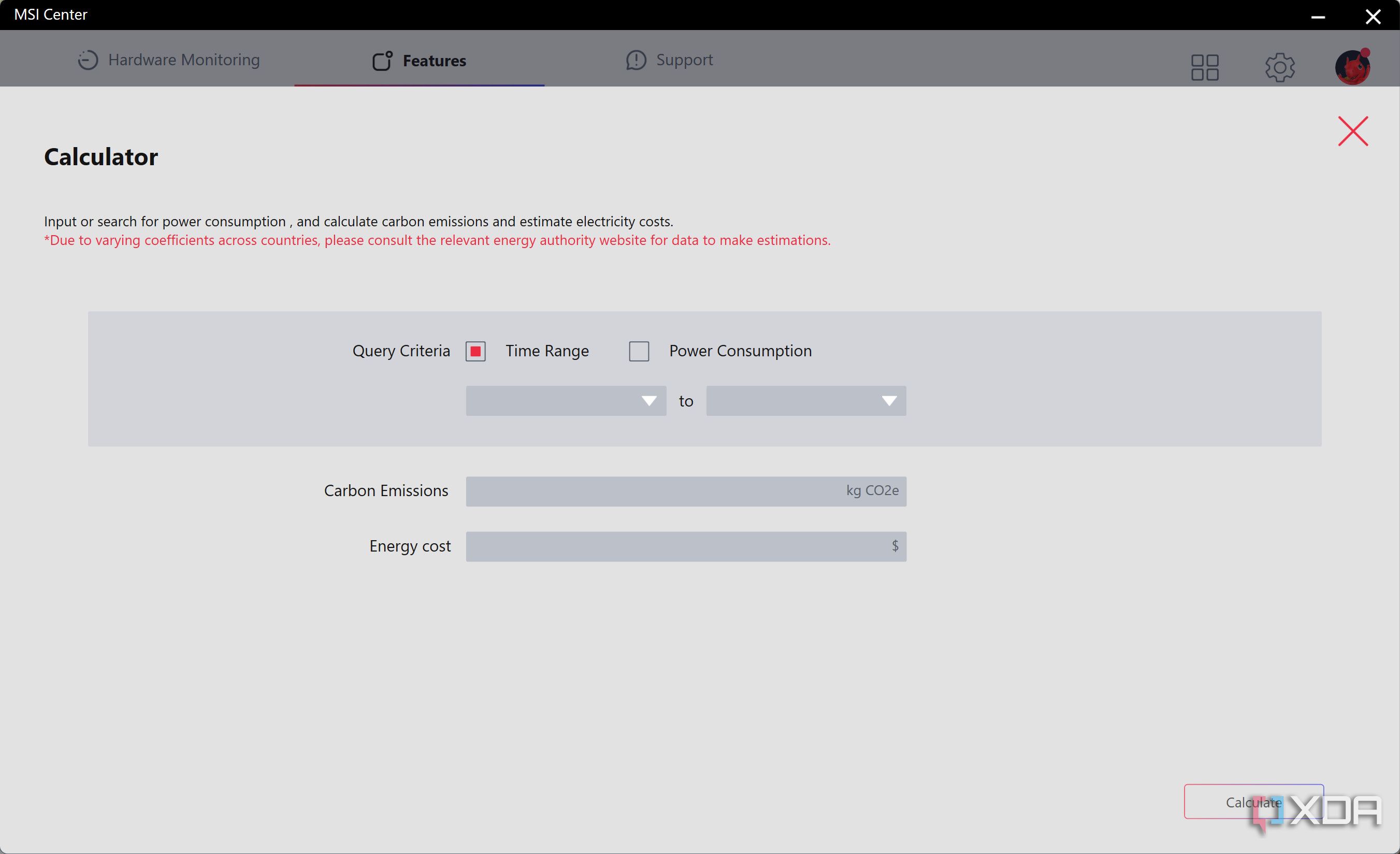 Configure power calculator in MSI Center
