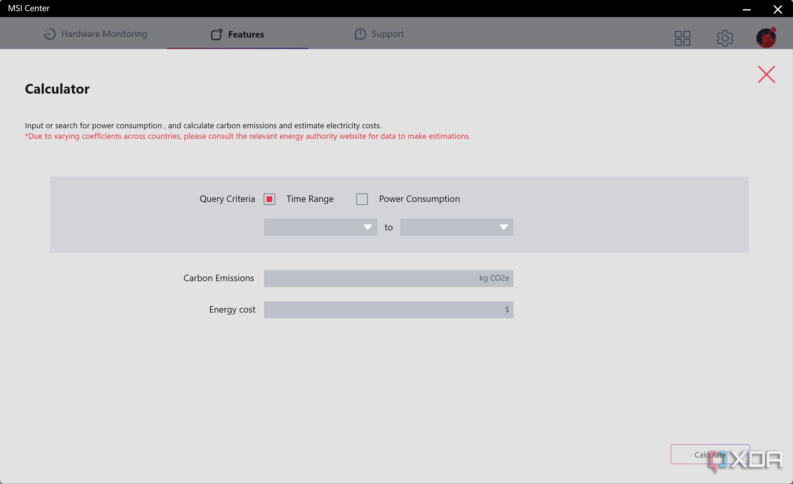 Configure power calculator in MSI Center