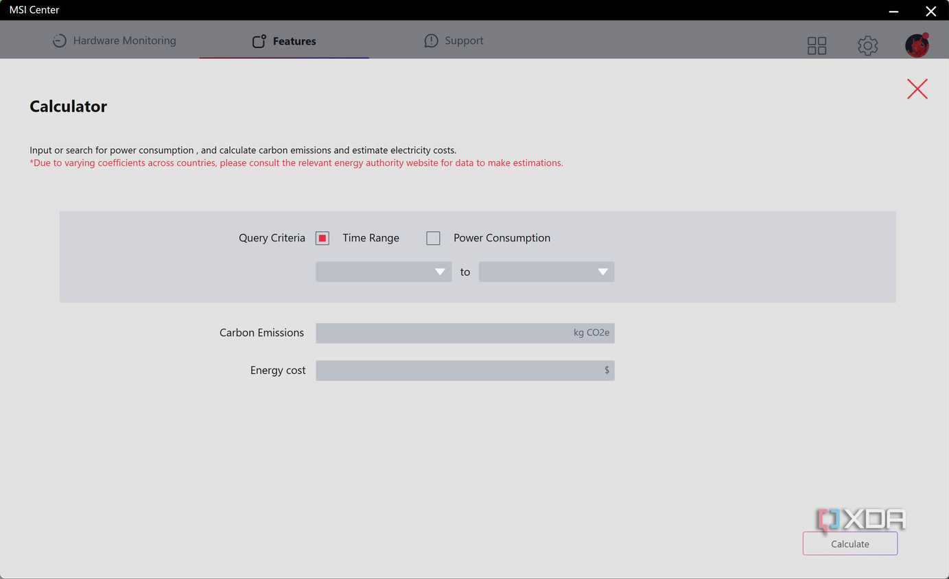 Configure power calculator in MSI Center