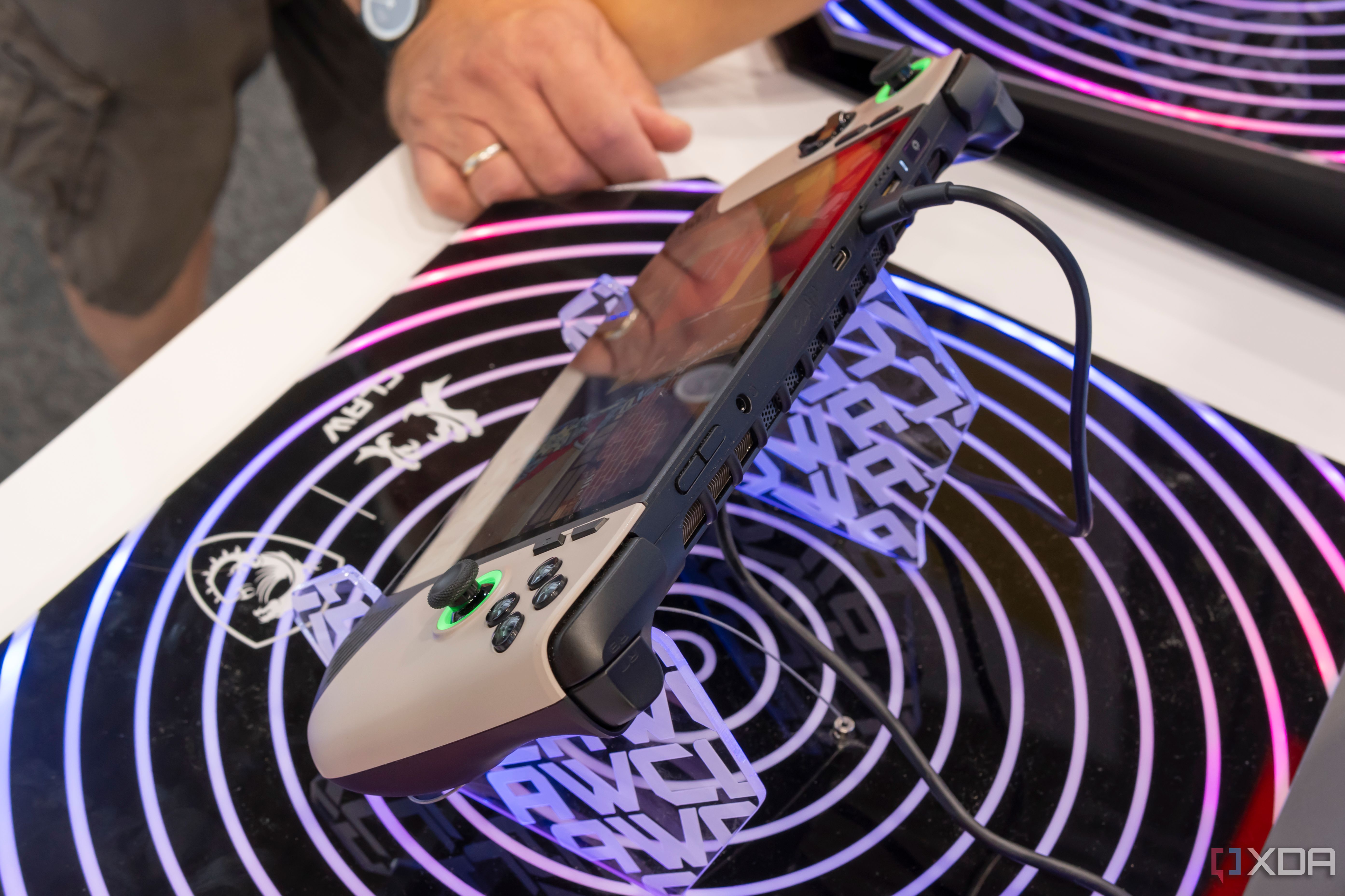Angled view of the top of the MSI Claw 8 AI+ gaming handheld