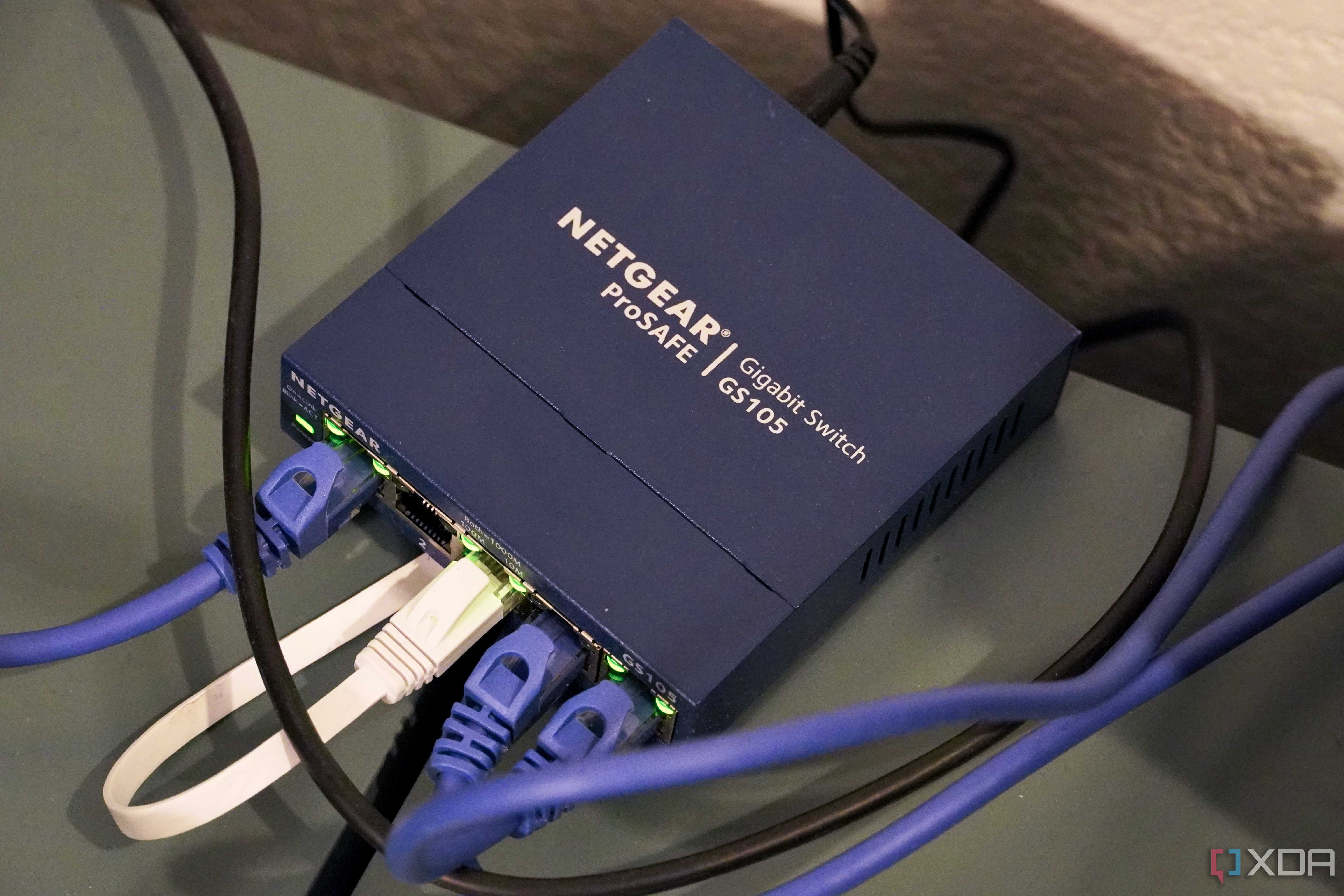 The Netgear five-port Ethernet switch.