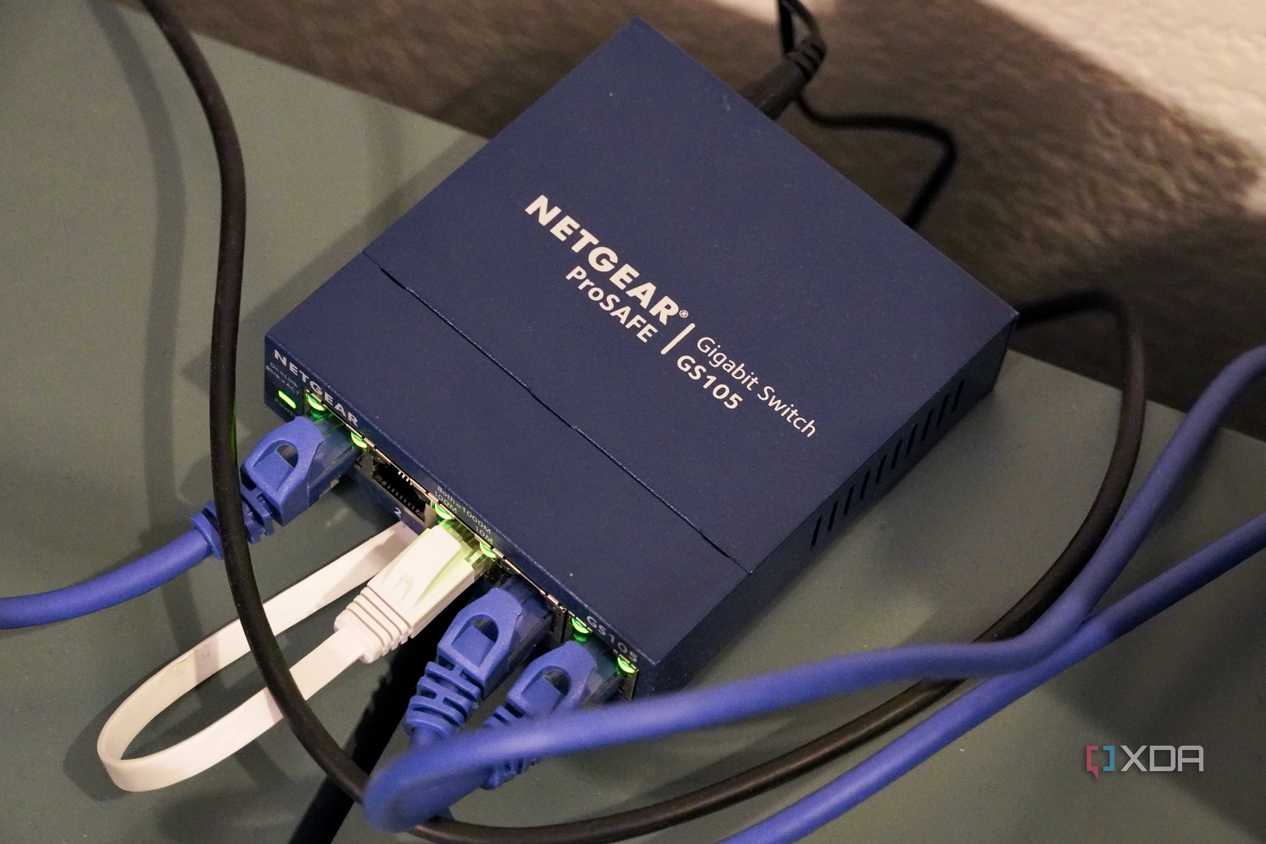 The Netgear five-port Ethernet switch.