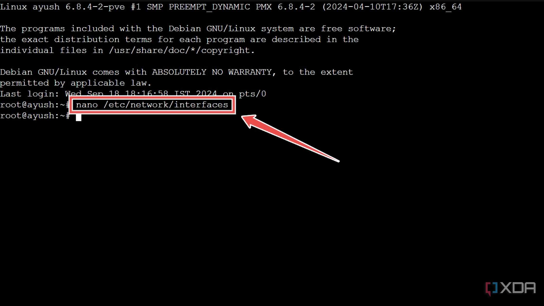 Opening the interfaces file in Proxmox