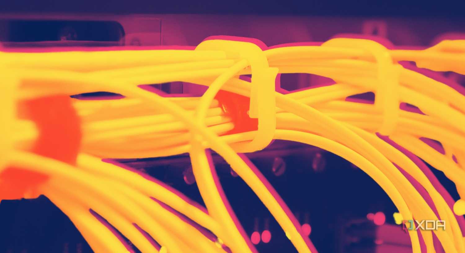 bundles of orange ethernet cables