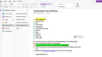 OneNote user interface