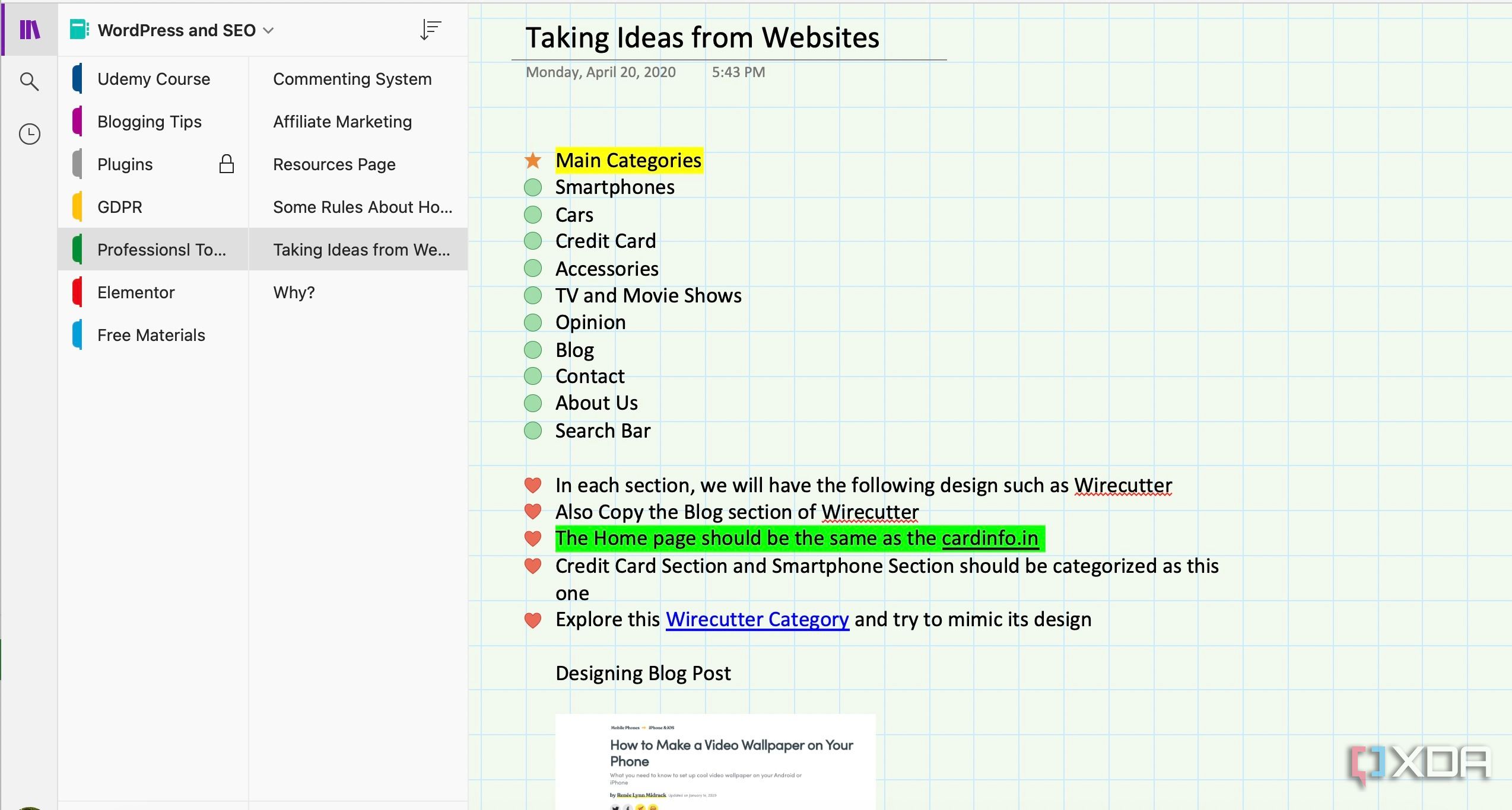 OneNote page customization
