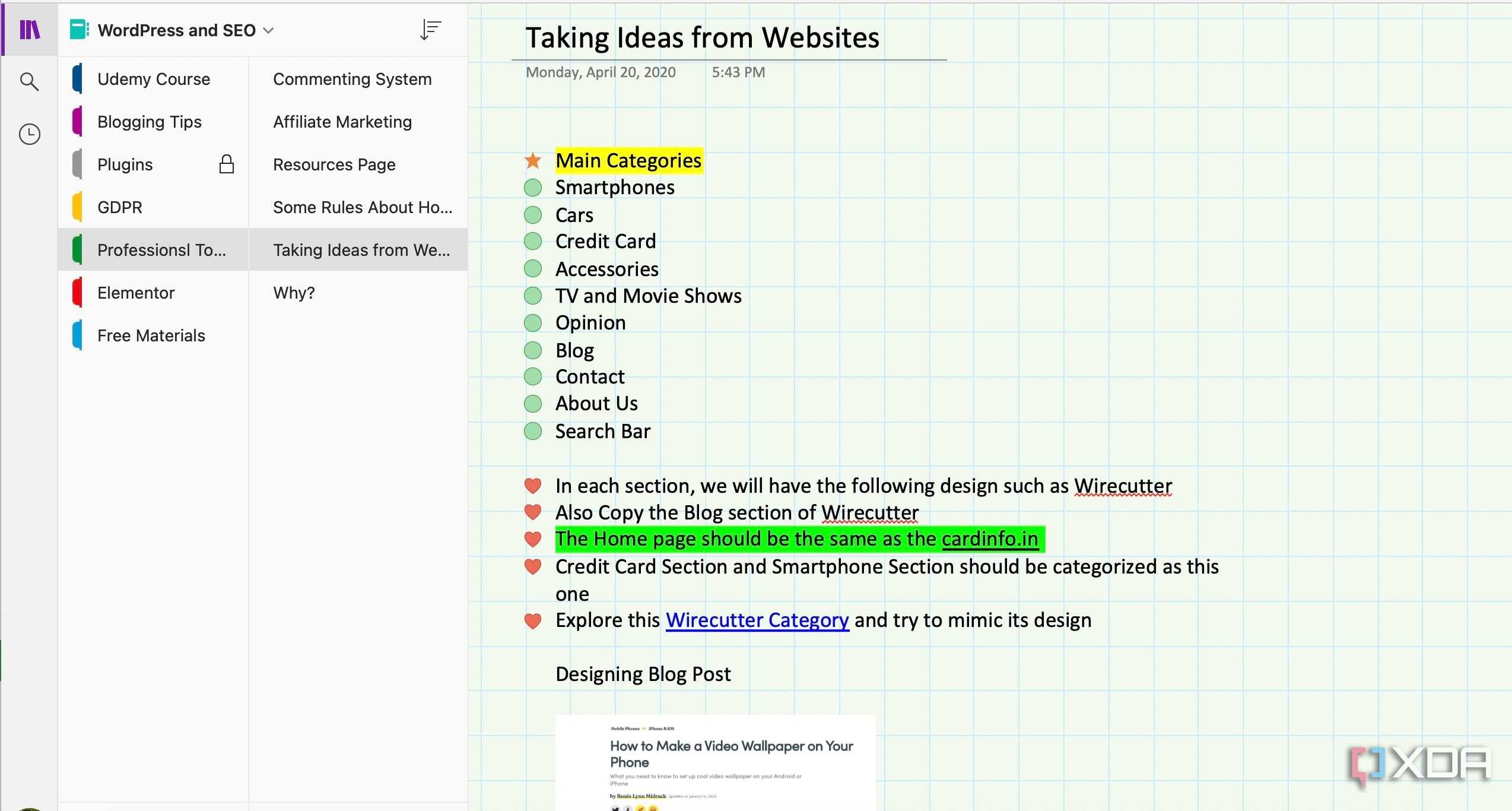 OneNote page customization