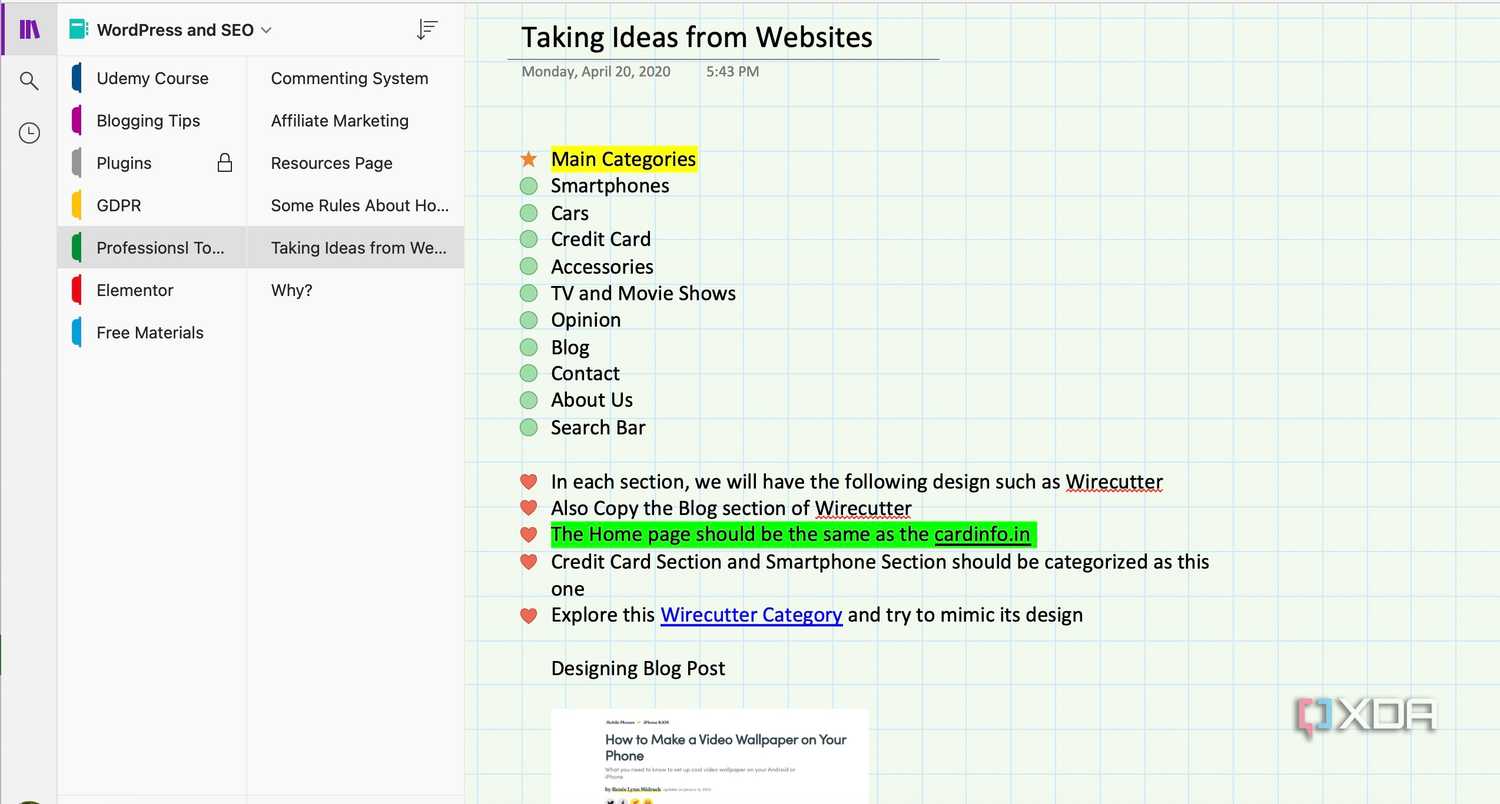 OneNote page customization
