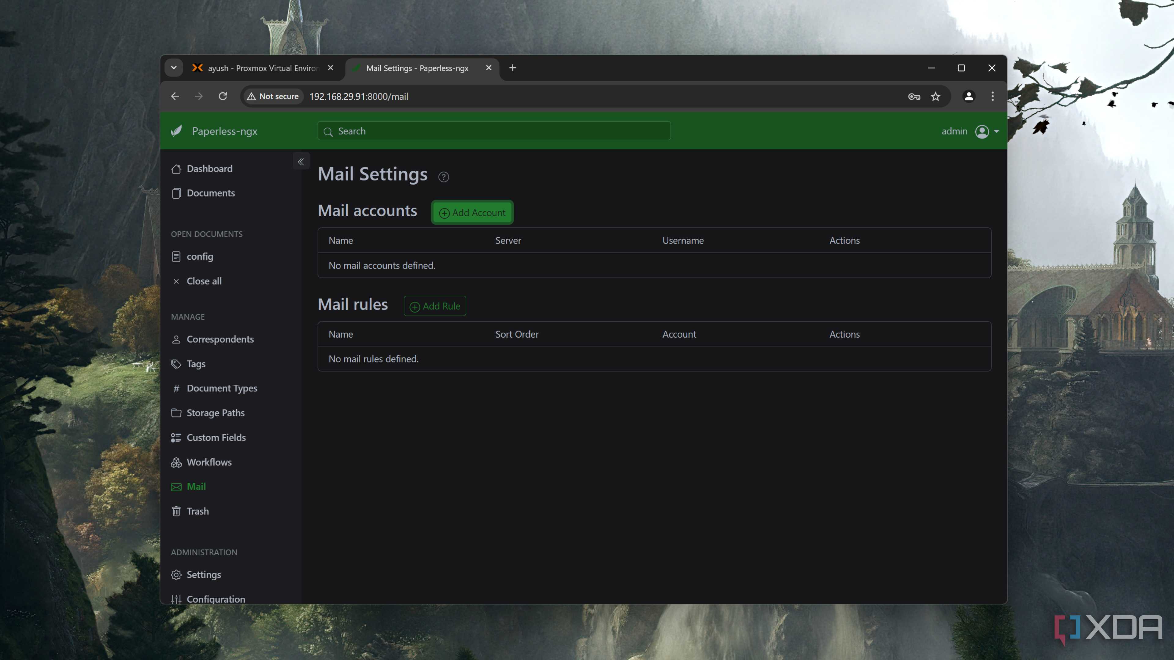 The Paperless-ngx mail settings