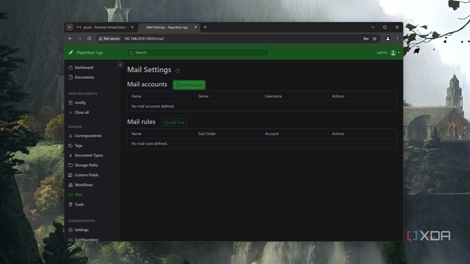 The Paperless-ngx mail settings