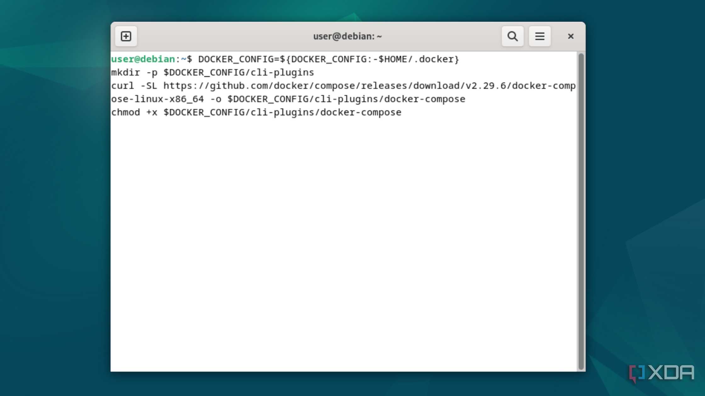The commands to install Docker compose on Debian