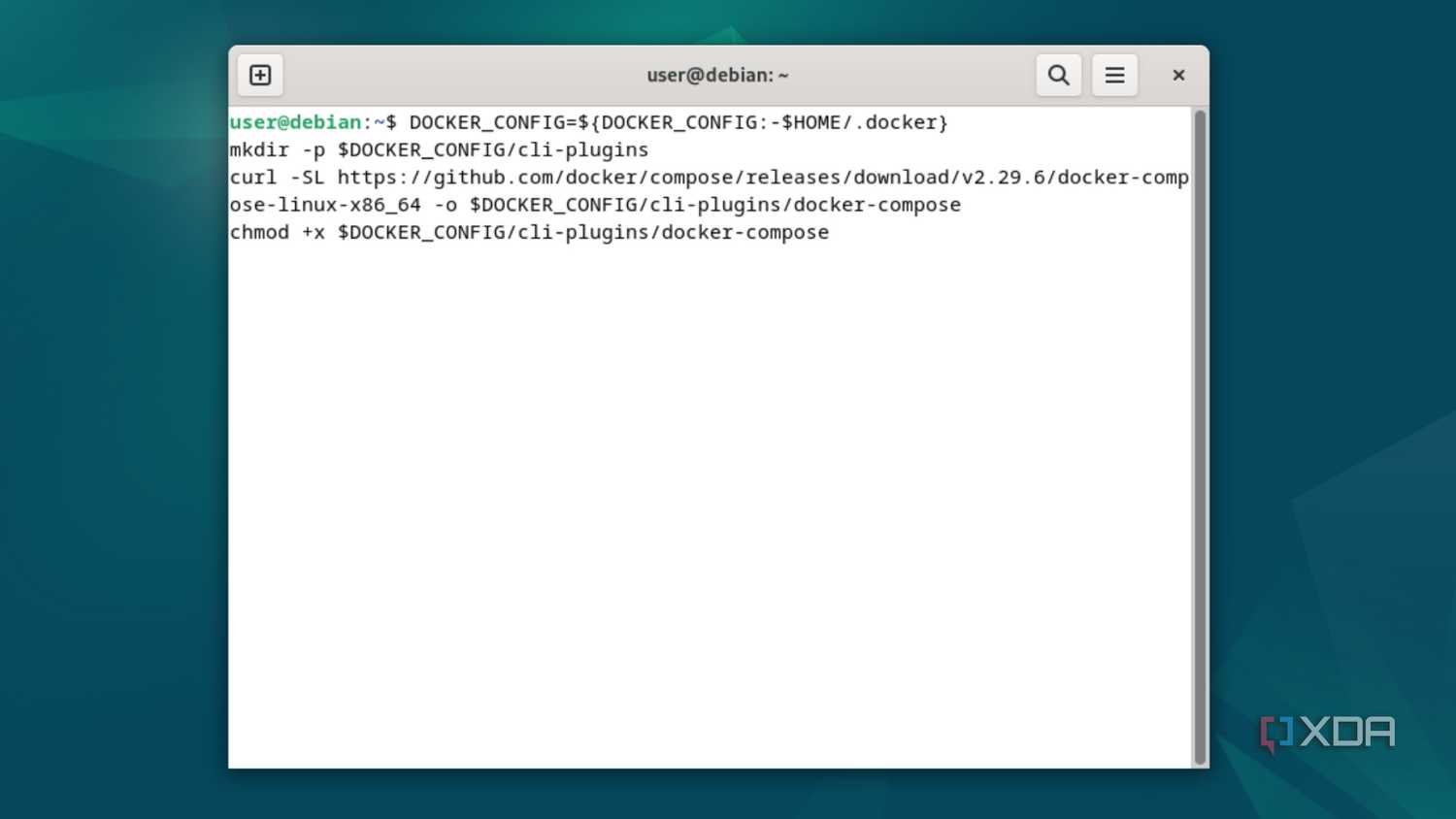 The commands to install Docker compose on Debian