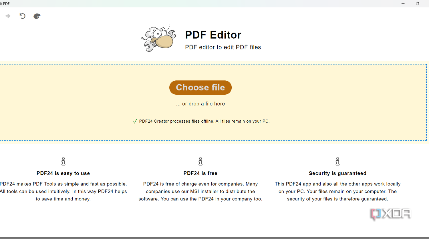 Screenshot showing PDF24 pdf editor