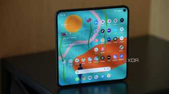 Google Pixel 9 Pro unfolded and standing upright on a desk