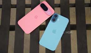 The Pixel 9 and the iPhone 16 on a bench.