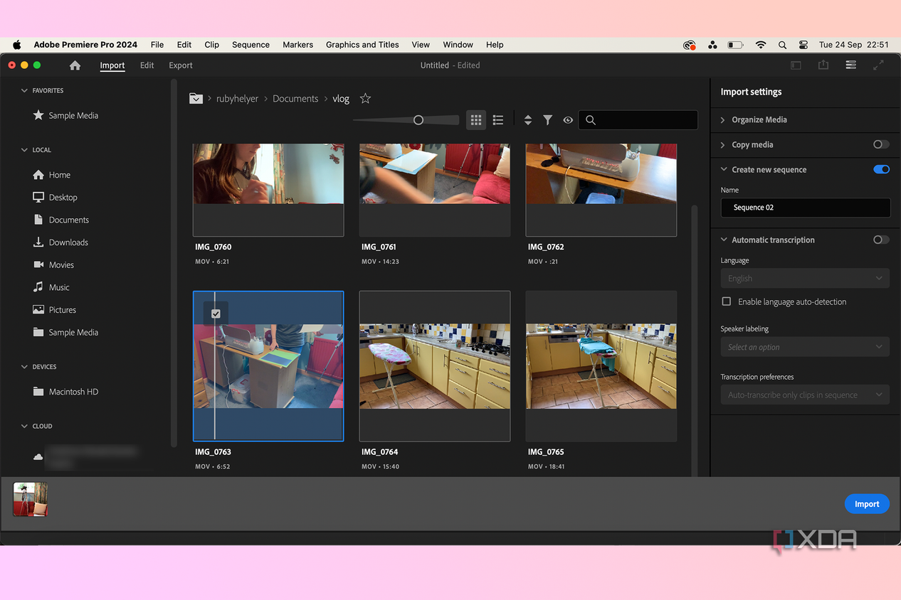 Premiere Pro import video page