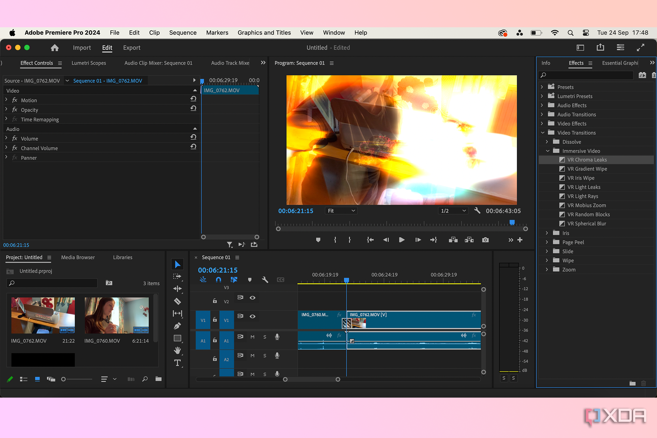 Transitions effects in Adobe Premiere Pro