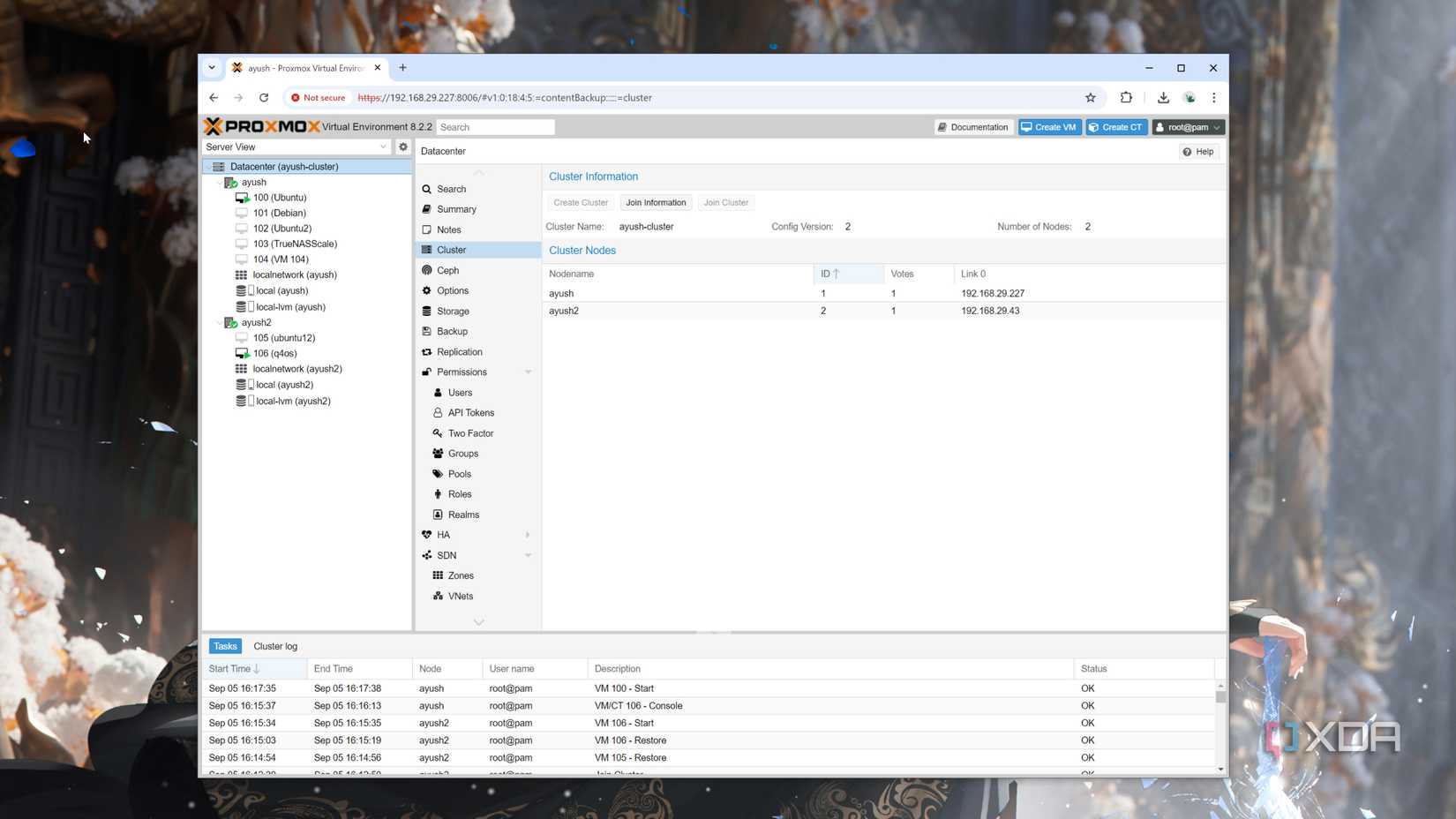 A Proxmox cluster consisting of two nodes