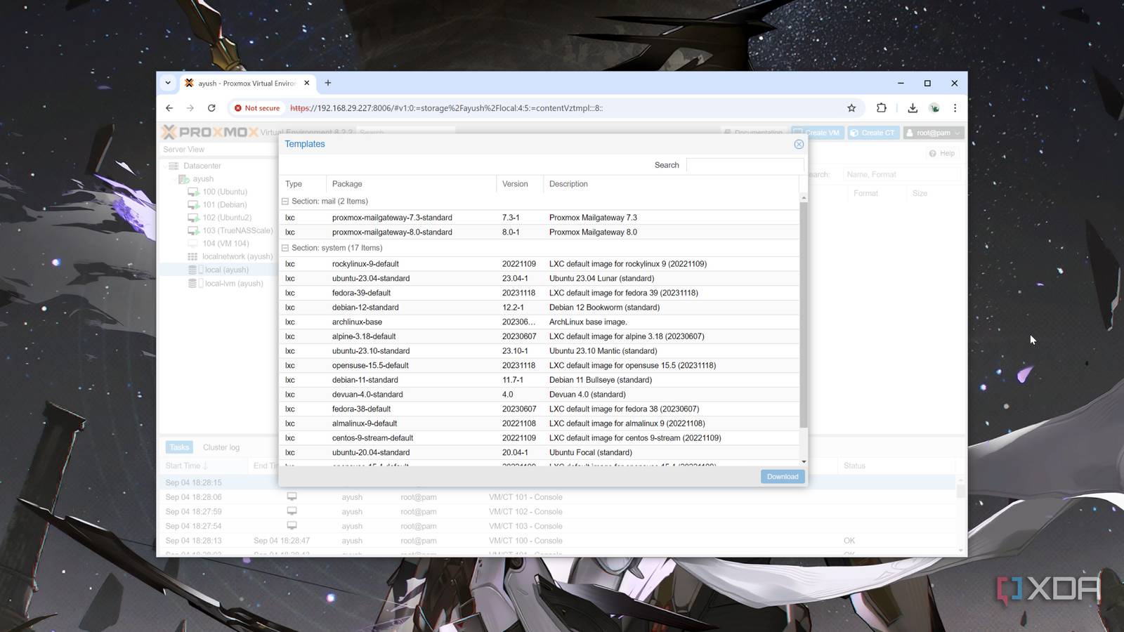 The Proxmox containers template