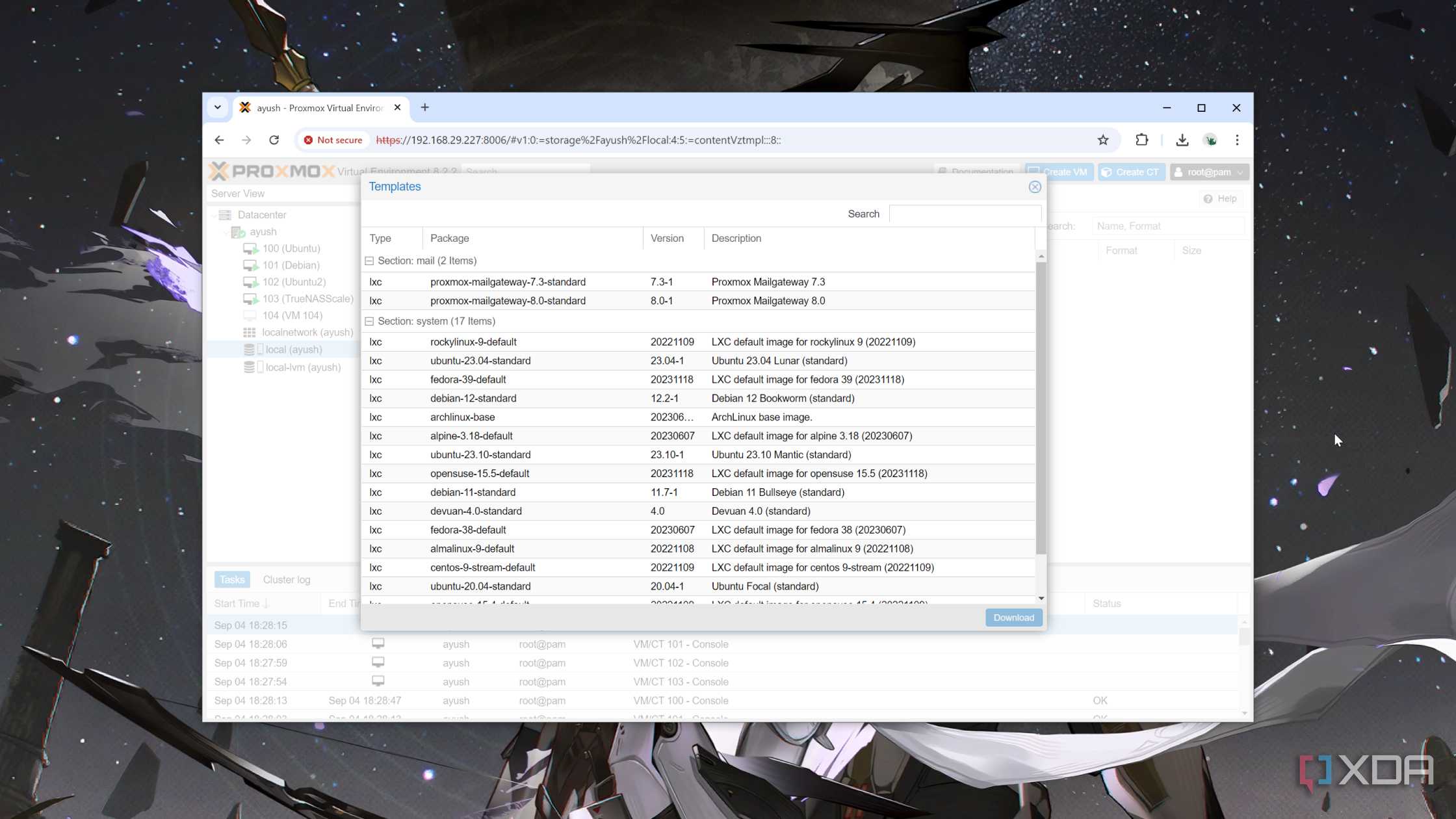 The Proxmox containers template