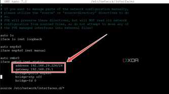 Setting the correct address and gateway options inside the interfaces file