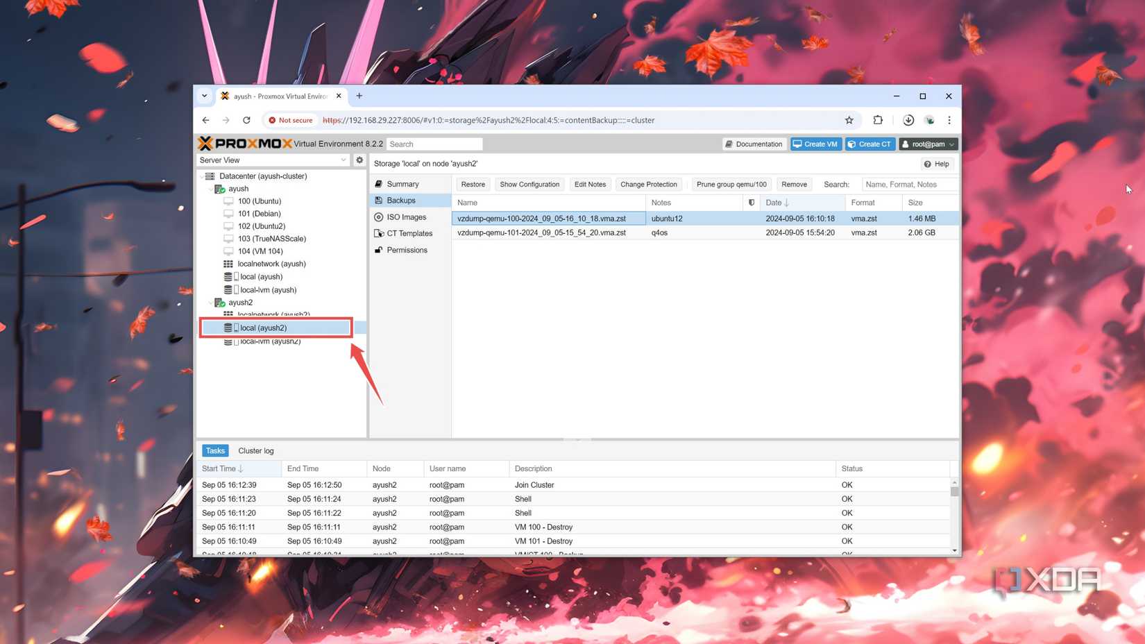 Selecting the local directory of a Proxmox node