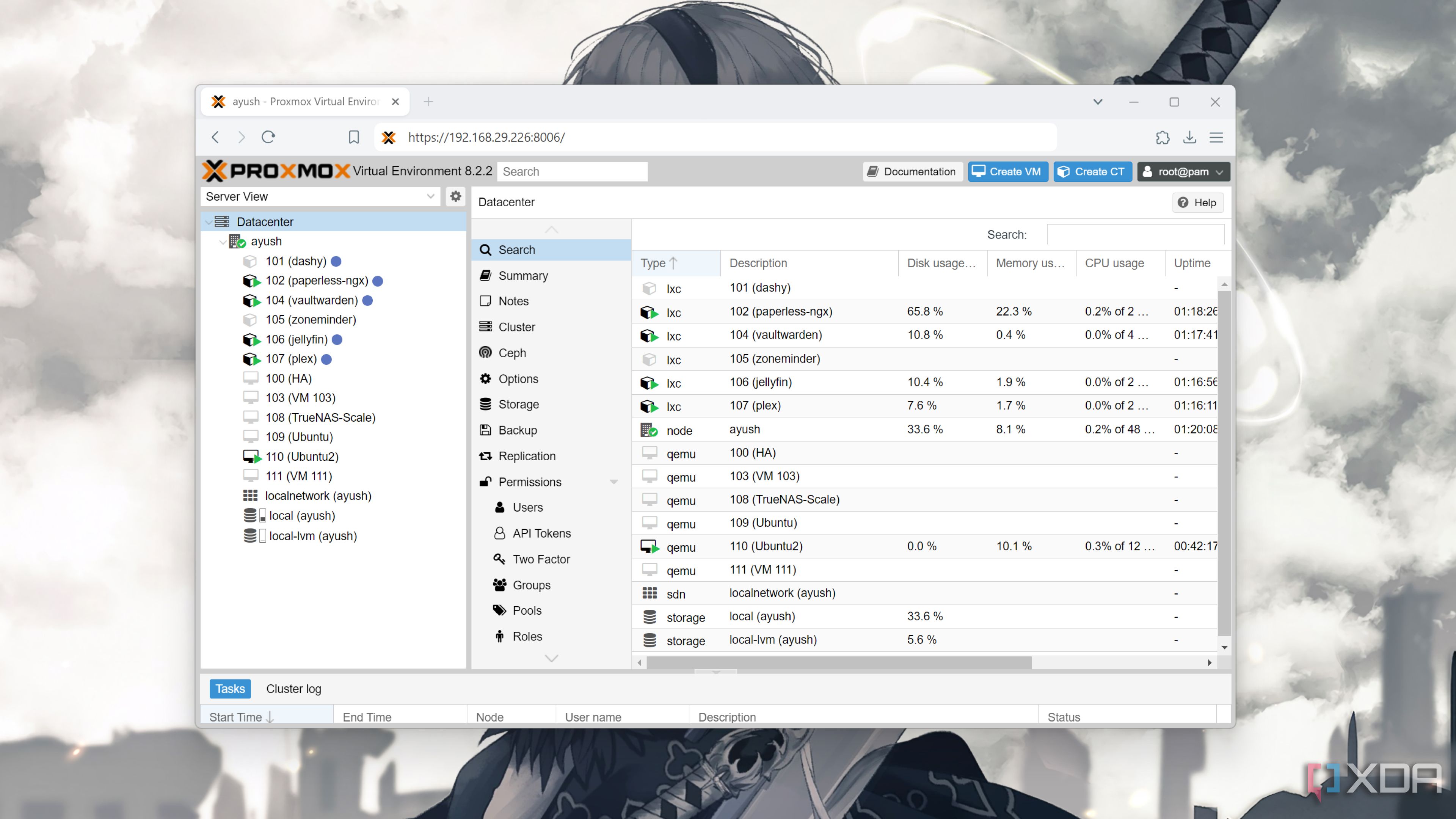 The Proxmox web UI
