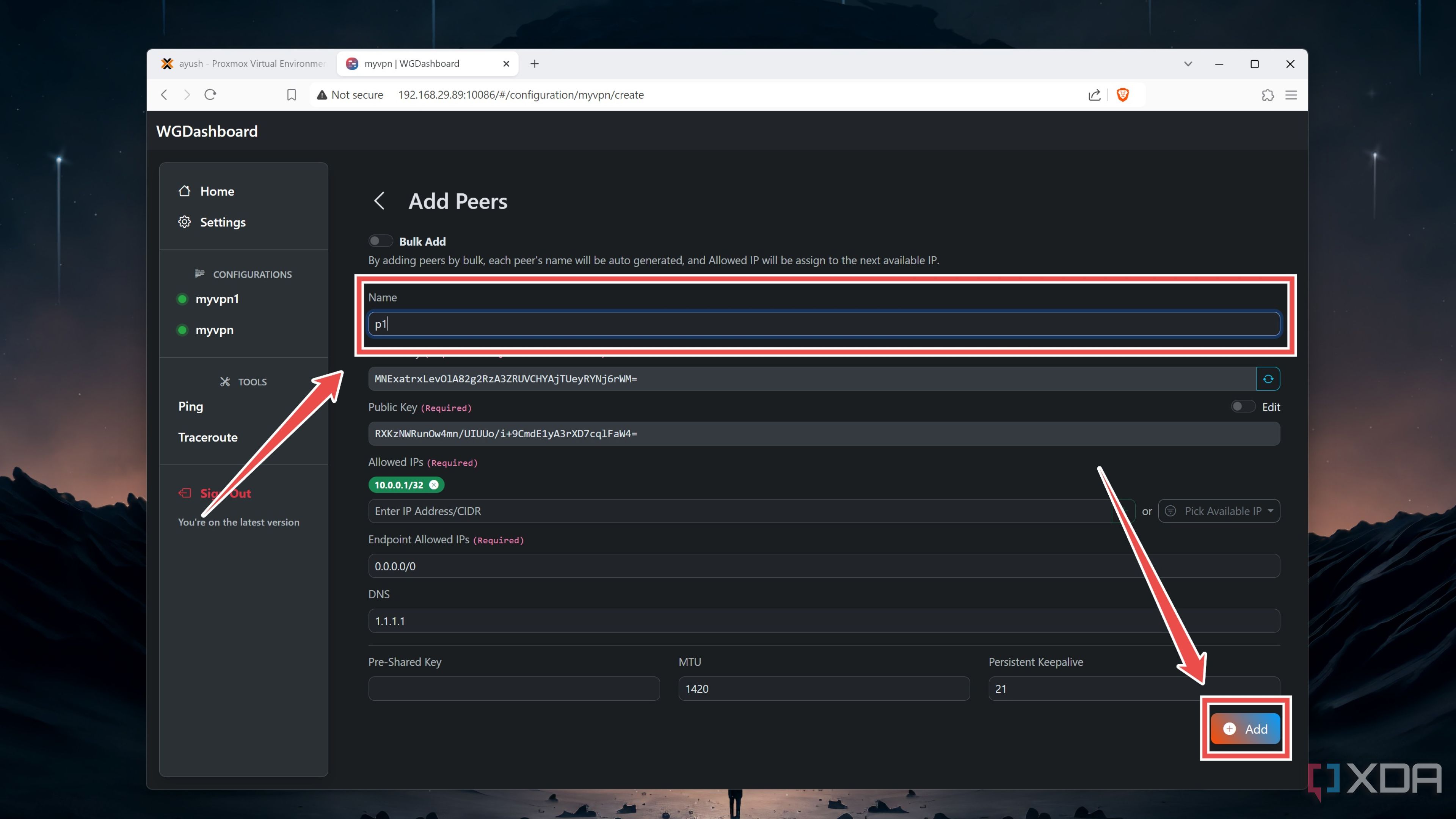 Adding a name for the peer in WGDashboard