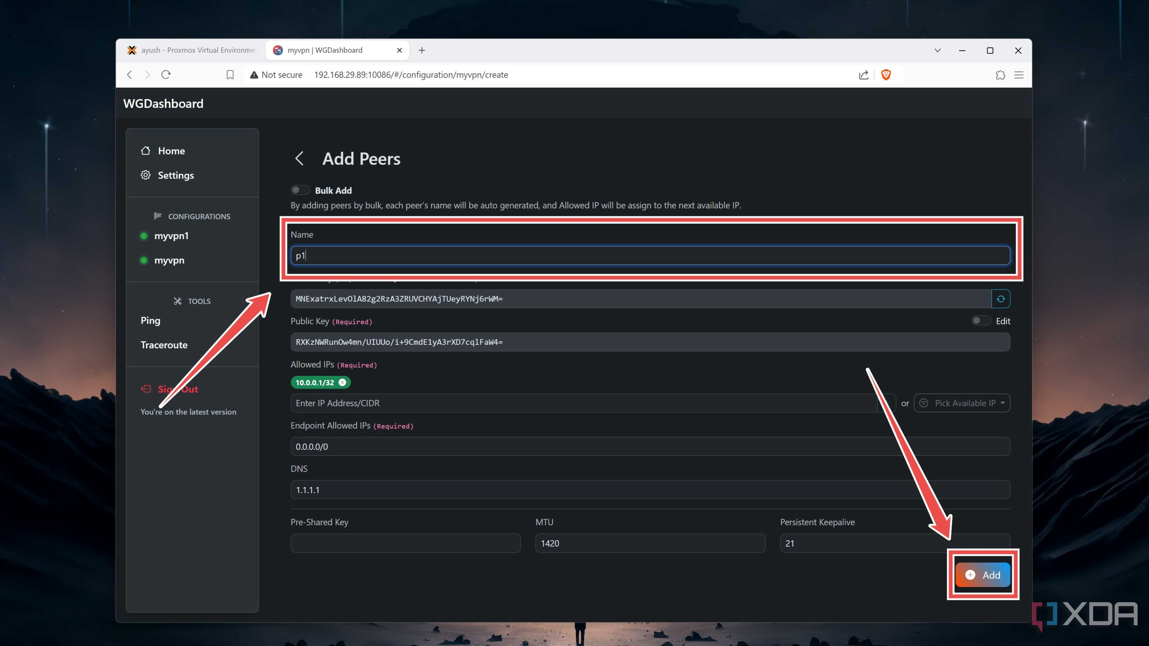 Adding a name for the peer in WGDashboard