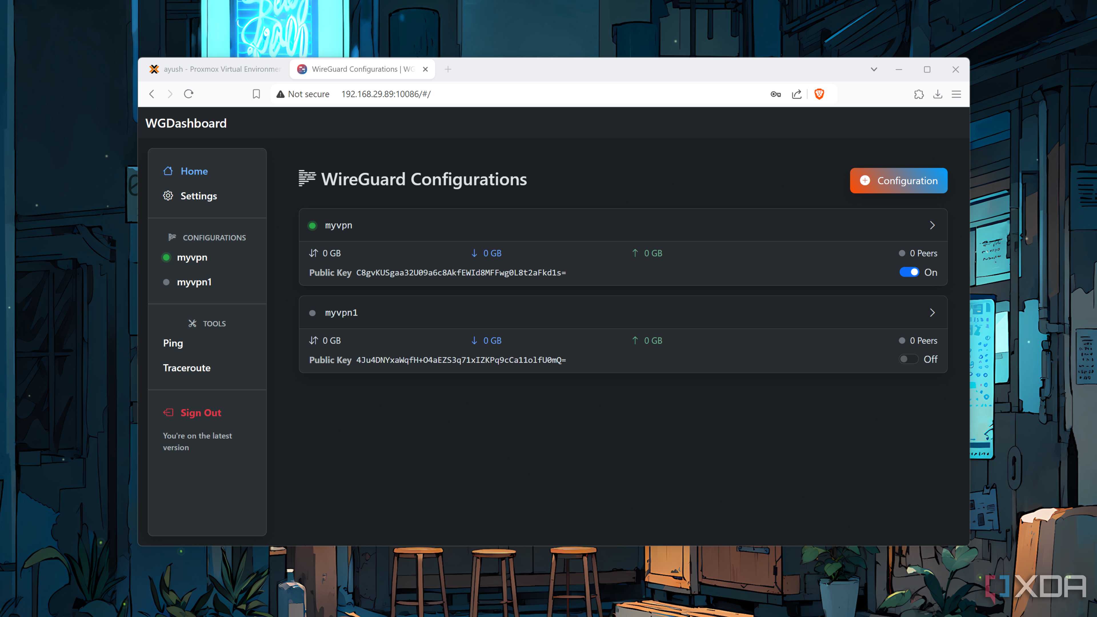 The WGDashboard with two VPN tunnels set up