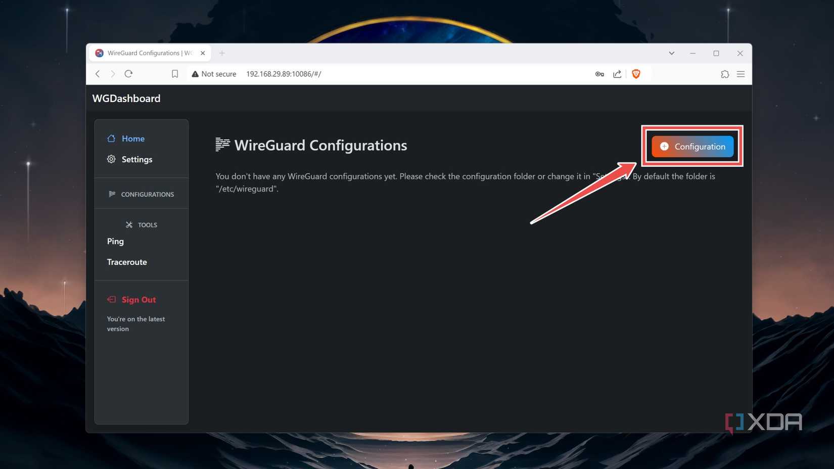 The Configuration button in the WGDashboard