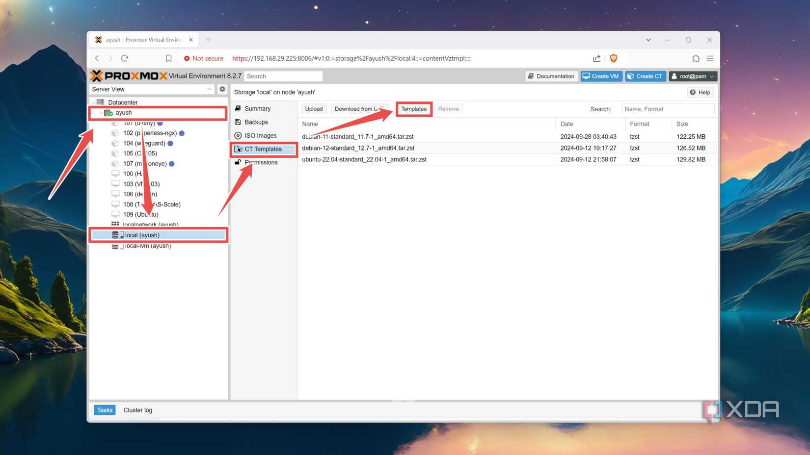 Downloading more Templates inside the Proxmox web UI