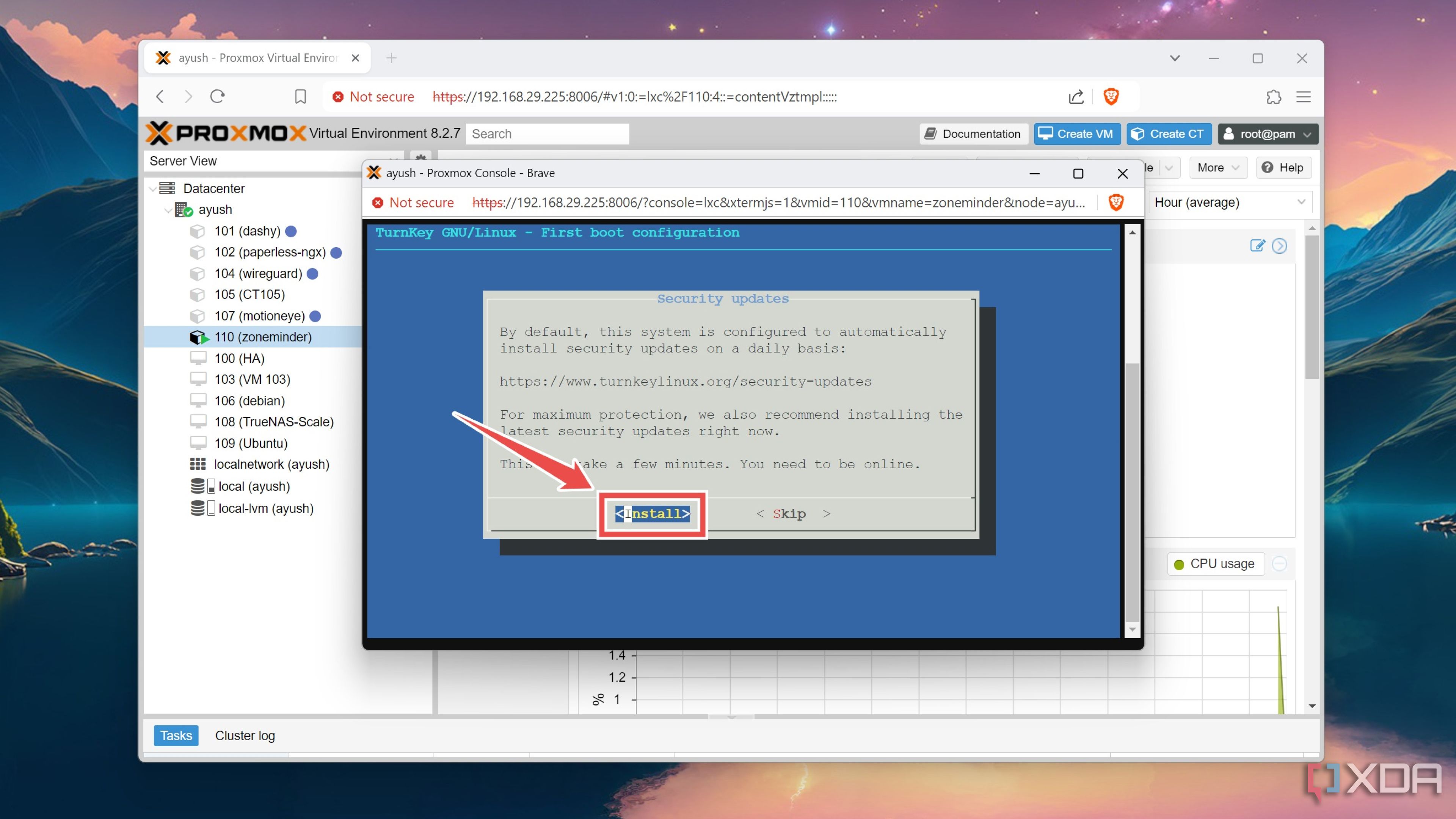 Installing the security updates inside the ZoneMinder container