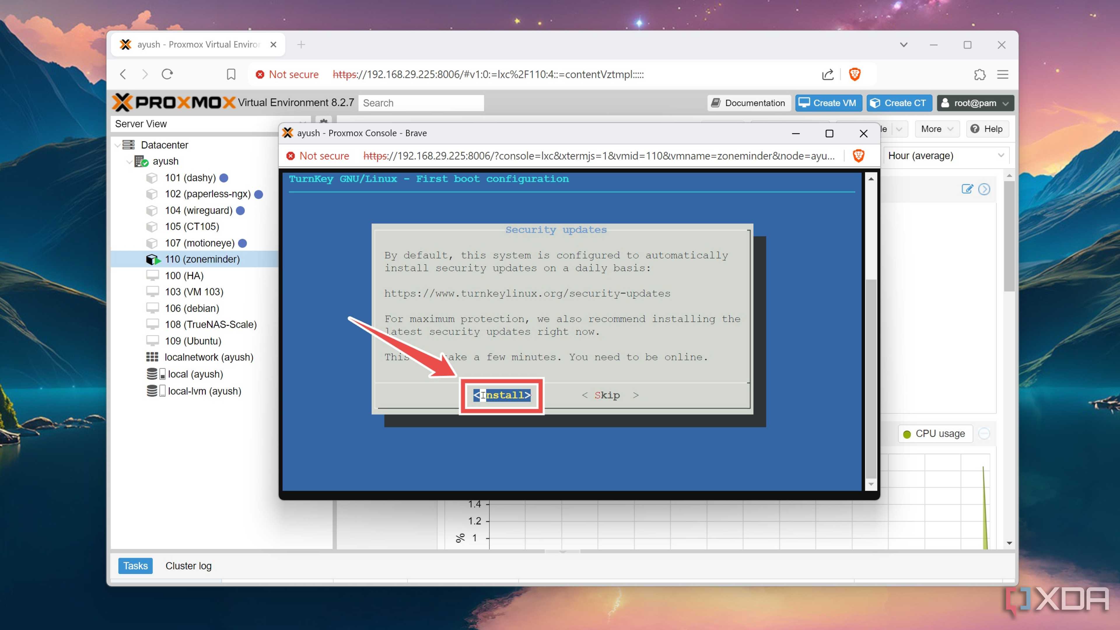 Installing the security updates inside the ZoneMinder container