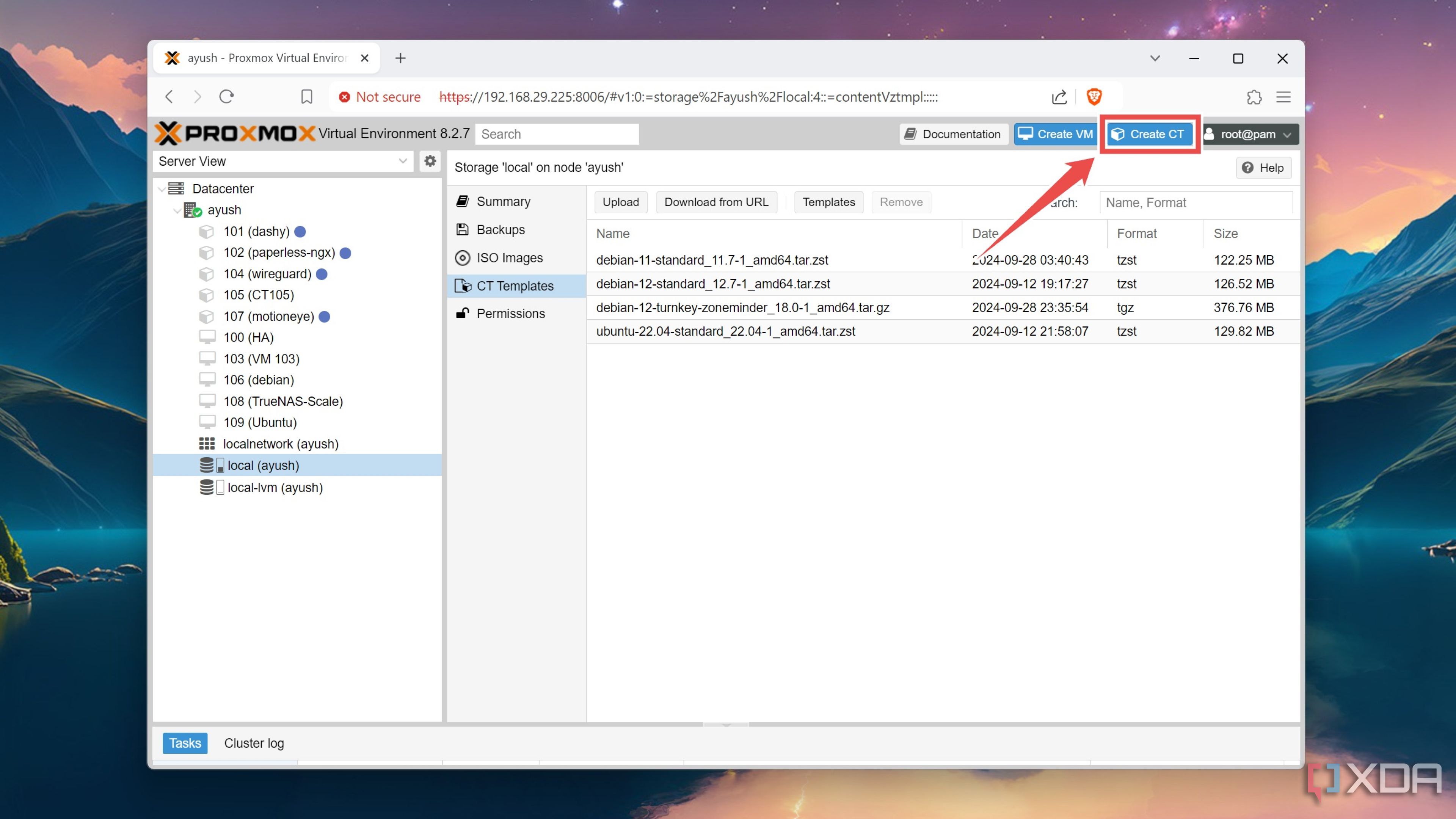 Creating a new container in Proxmox