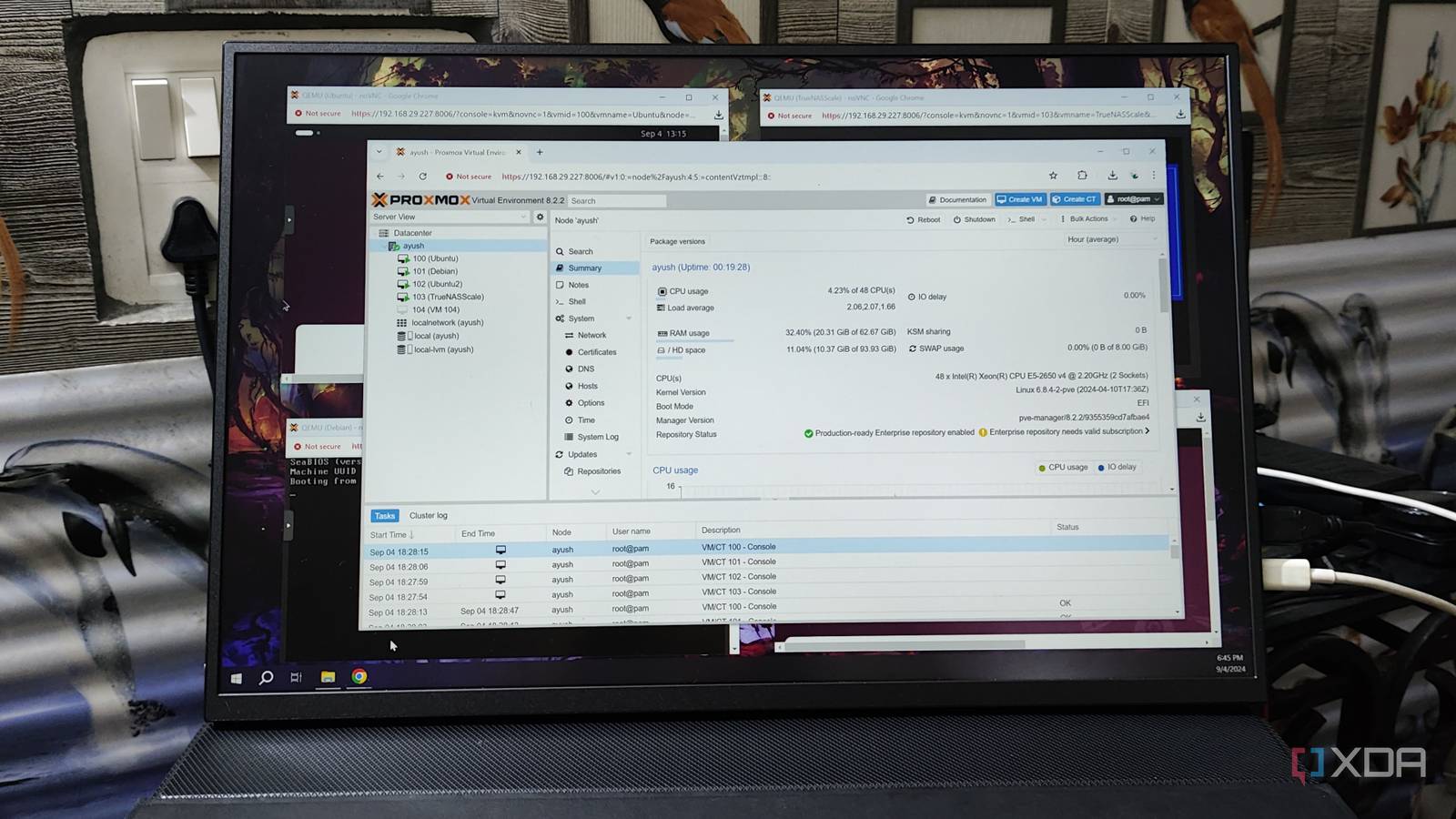The Proxmox web UI 