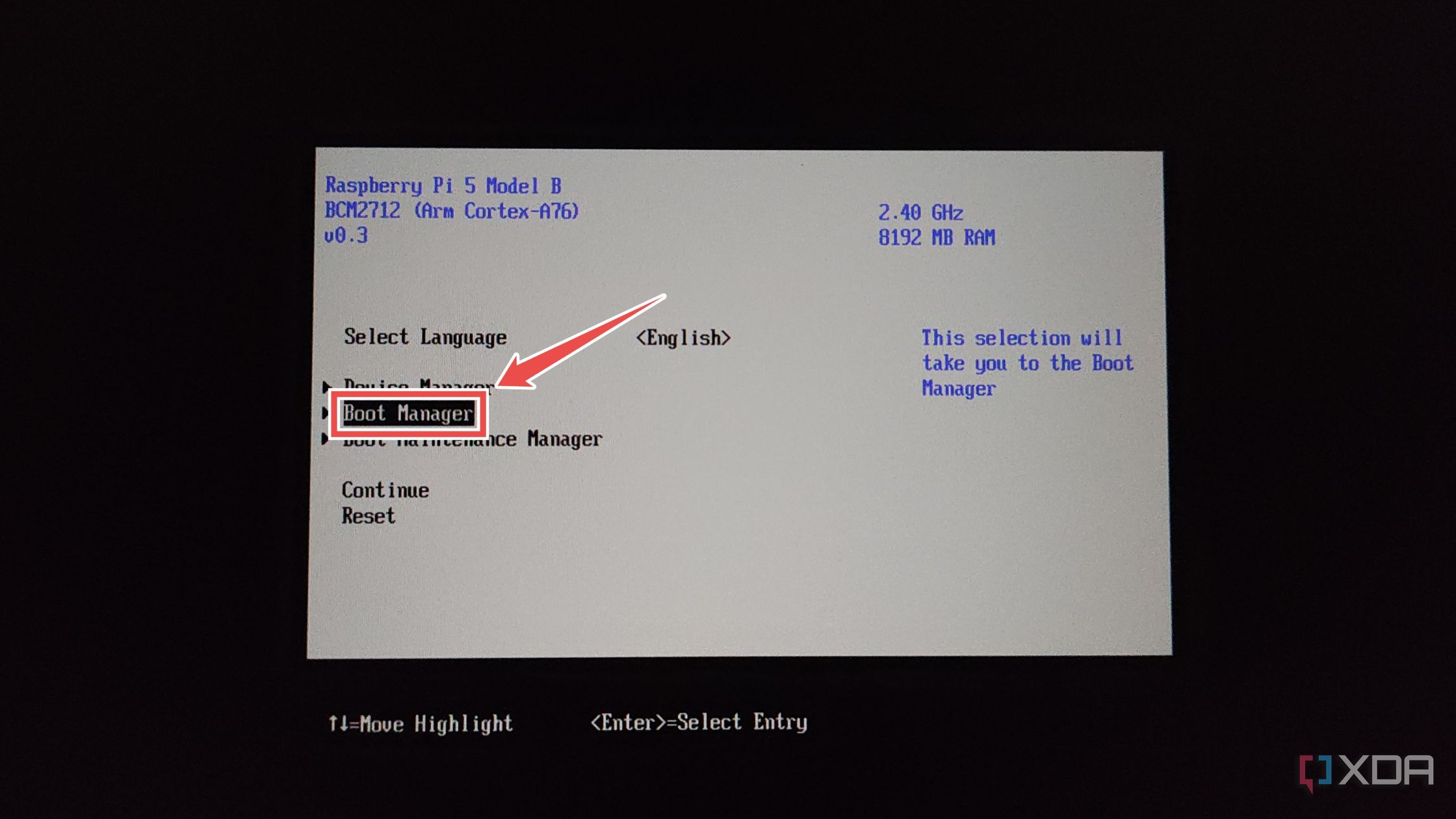 Picking the Boot Manager inside the Raspberry Pi UEFI