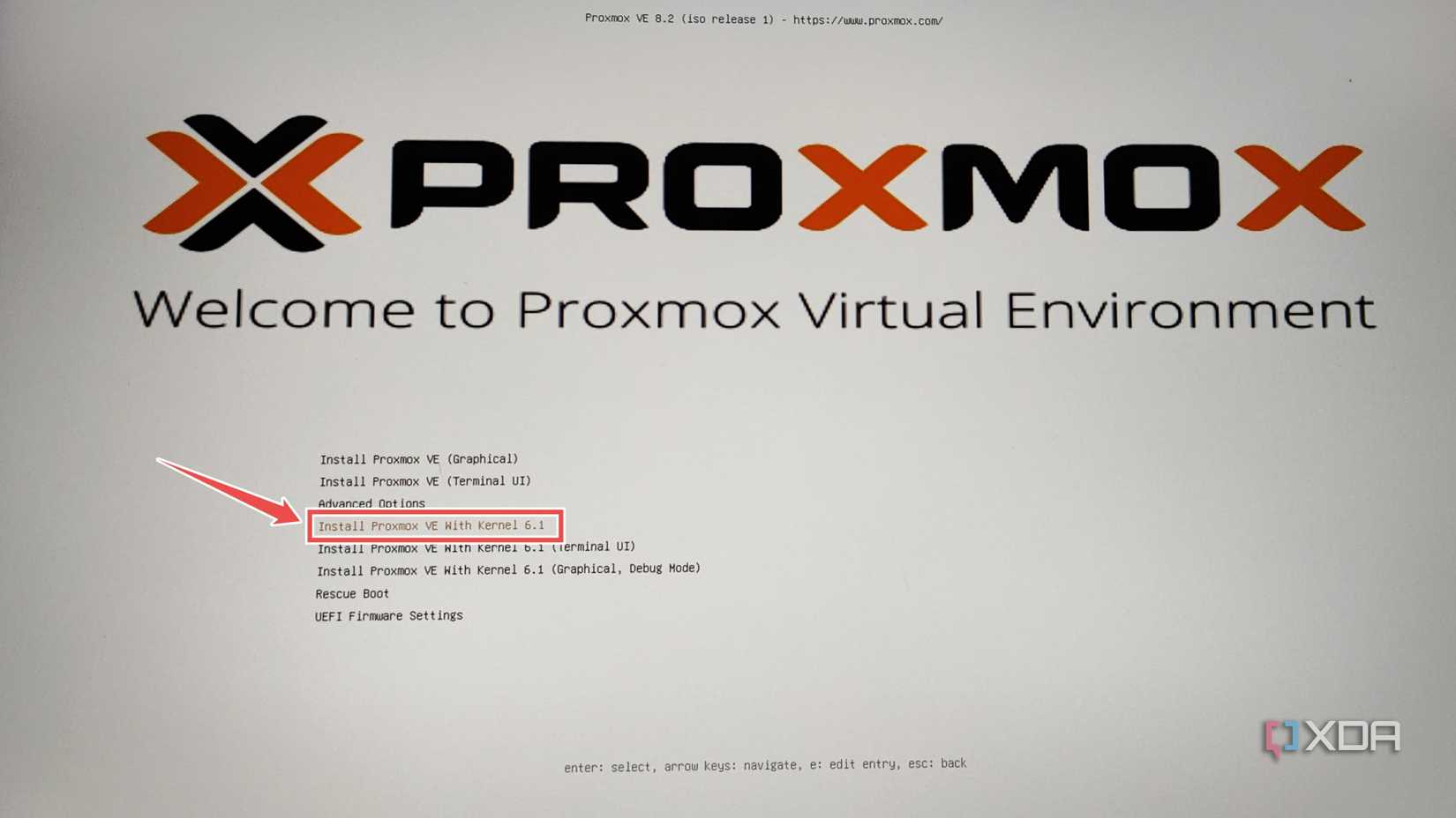 Picking the Proxmox installation option