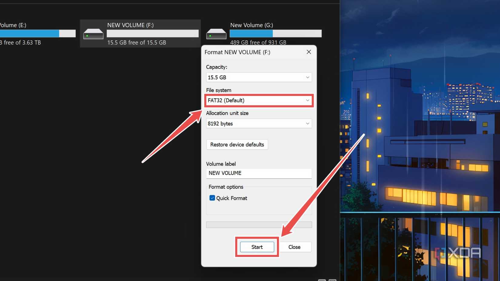 Formatting a microSD card to FAT32 in Windows 11