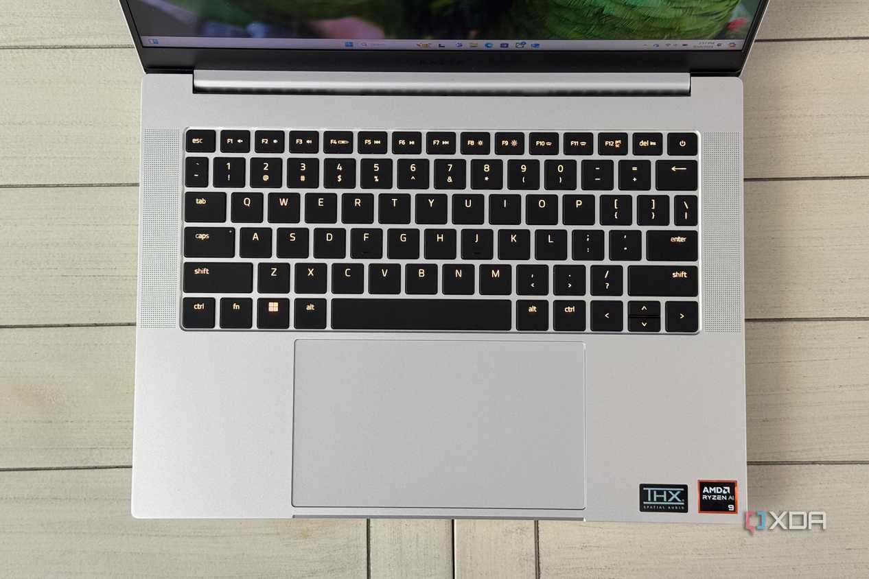 razer blade 14 2024 seen from above with the keyboard and touchpad centered