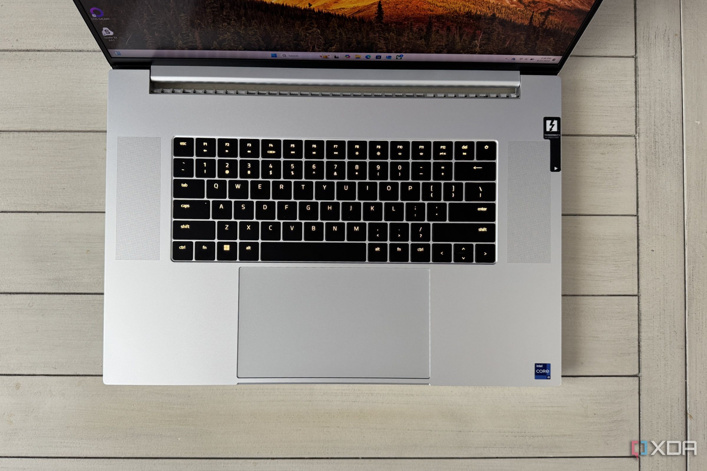 razer blade 18 shown from a top angle with keyboard and touchpad centered