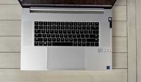 razer blade 18 shown from a top angle with keyboard and touchpad centered