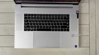 razer blade 18 shown from a top angle with keyboard and touchpad centered