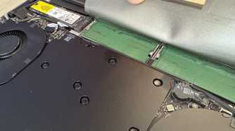 razer blade 18 2024 internals showing the ram and one of the two m.2 slots