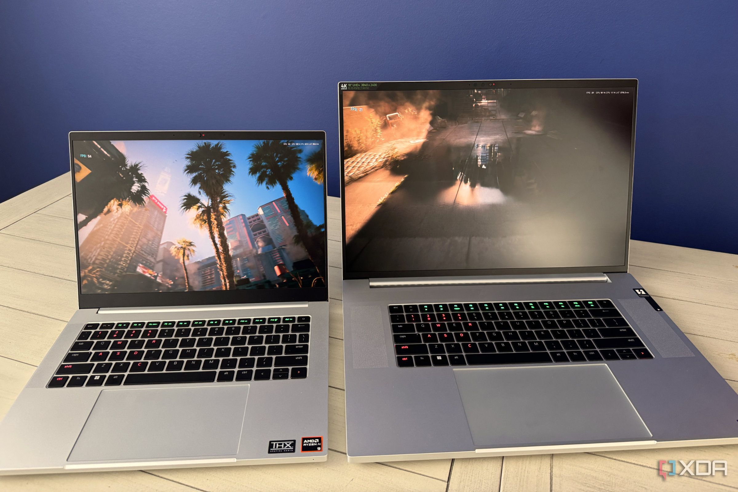 razer blade 14 and razer blade 18 playing cyberpunk 2077